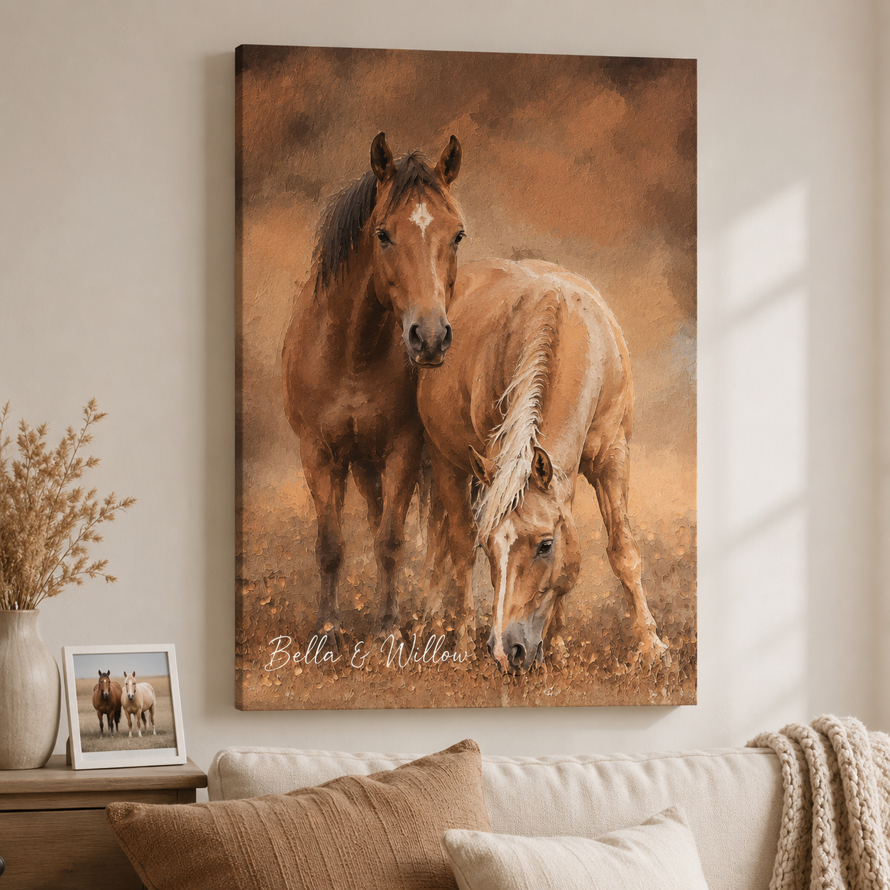 Custom Photo Two Horse Wall Art Canvas | Personalized Horse Photo Canvas | Gift For Horse Lovers TOM99