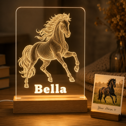 Custom Photo Horse Wooden Led Light | Personalized Horse Photo Wooden Led Light | Gift For Horse Lovers TOM99