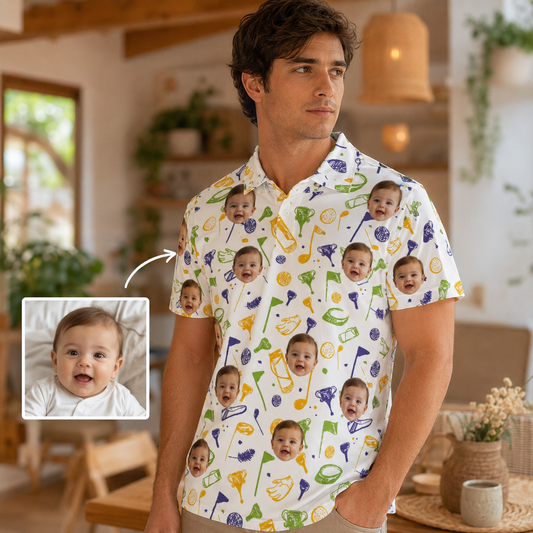 Custom Photo Dad Golf Polo Shirt, Personalized Polo Shirt For Husband Dad Grandfather