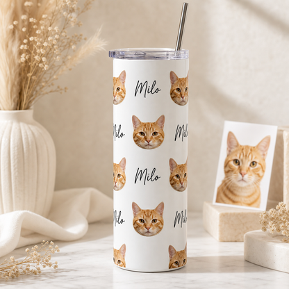Personalized Photo Love Cat 20oz Skinny Tumbler – Custom Cat Photo Skinny Tumbler for Woman and Cat Owners TOM99