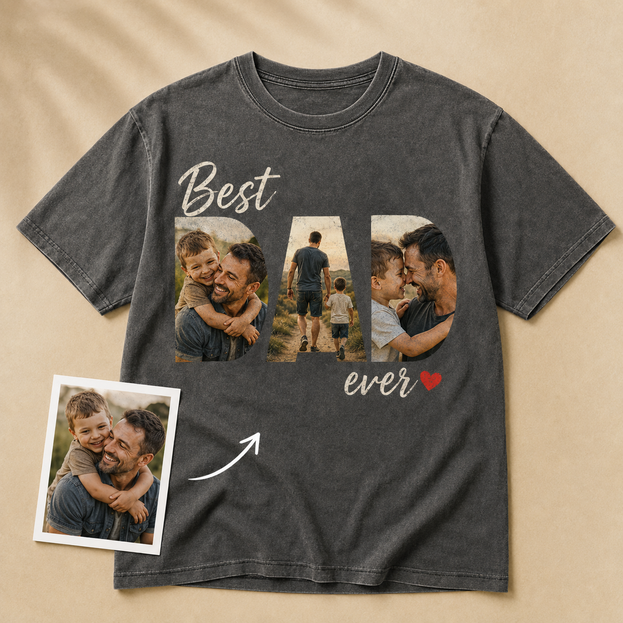 Custom Best Dad Ever Photo Wash T-Shirt, Personalized Dad Gifts | Gift For Dad TOM99