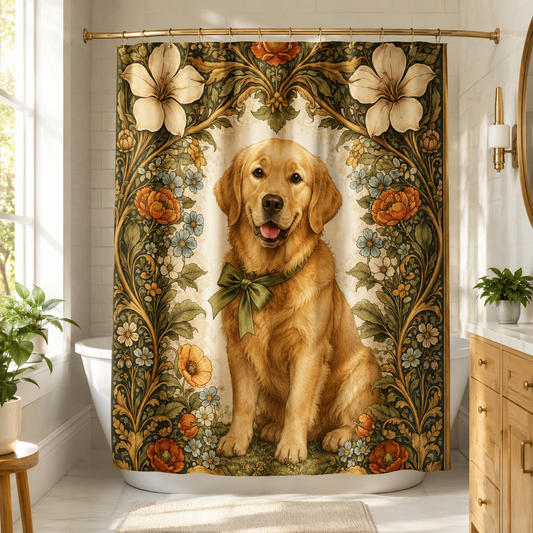 Custom Photo Floral Dog Shower Curtain | Gift For Dog Lovers
