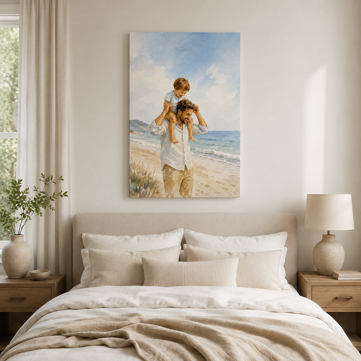 Custom Photo Dad And Son Canvas Wall Art - Custom Gift For Dad TOM99