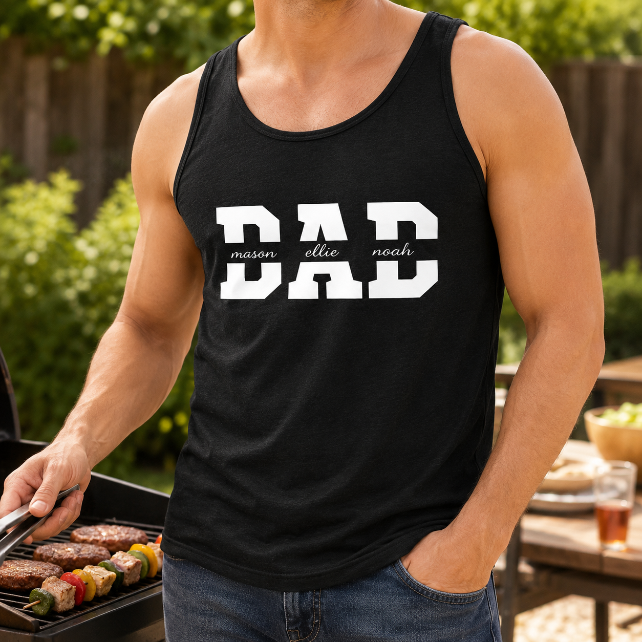 Custom Name Dad & Baby Tank Top, Personalized Dad Gifts | Gift For Dad, Grandpa TOM99