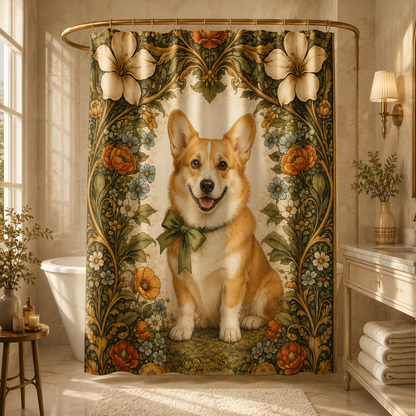 Custom Photo Floral Dog Shower Curtain | Gift For Dog Lovers