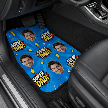 Personalized Super Dad Flannel Car Floor Mats, Custom Dad Floor Mats, Gift For Dad TOM99