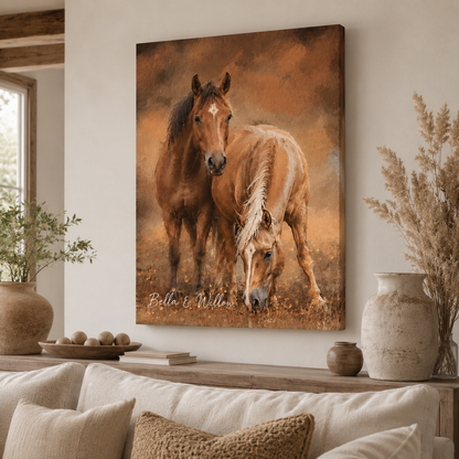 Custom Photo Two Horse Wall Art Canvas | Personalized Horse Photo Canvas | Gift For Horse Lovers TOM99