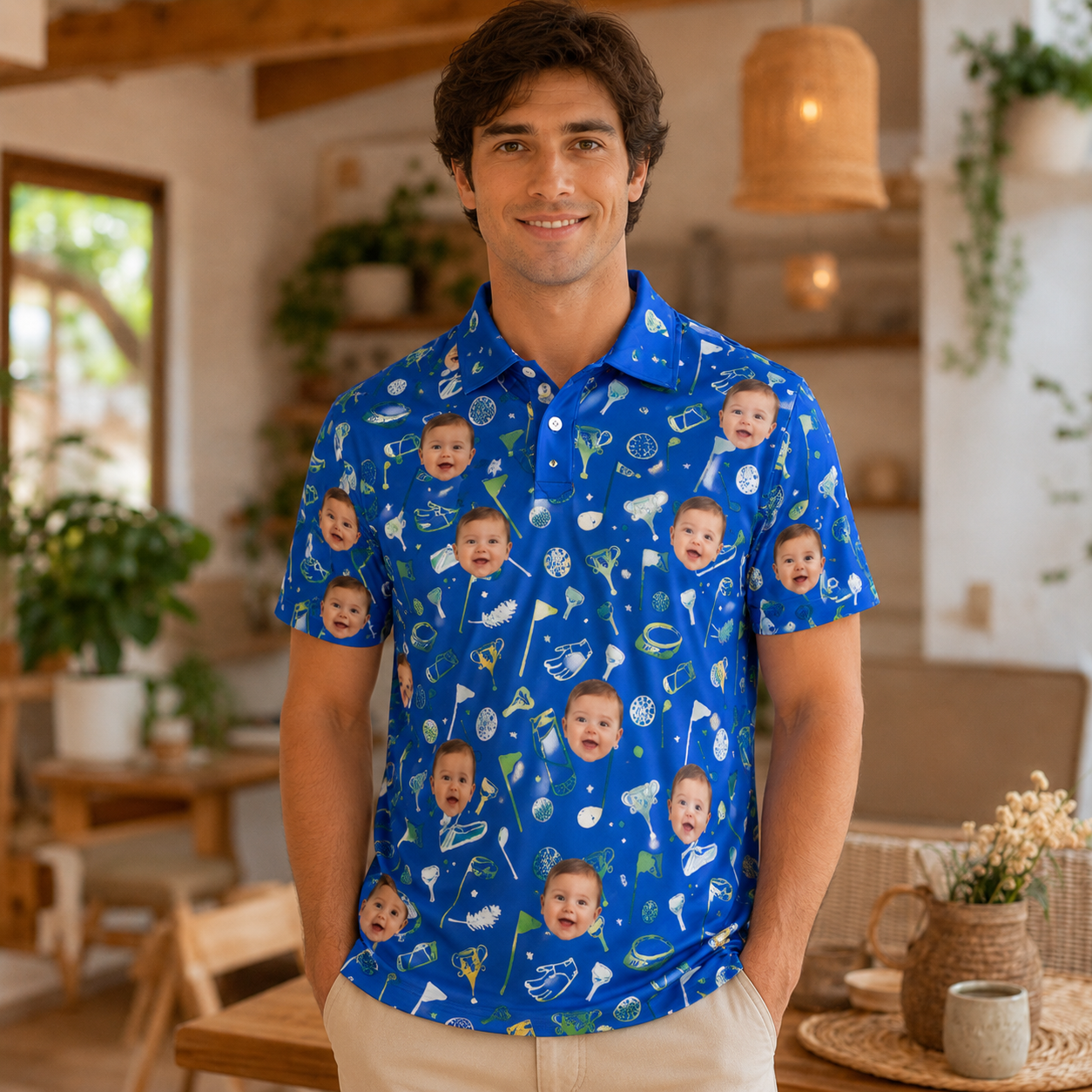 Custom Photo Dad Golf Polo Shirt, Personalized Polo Shirt For Husband Dad Grandfather
