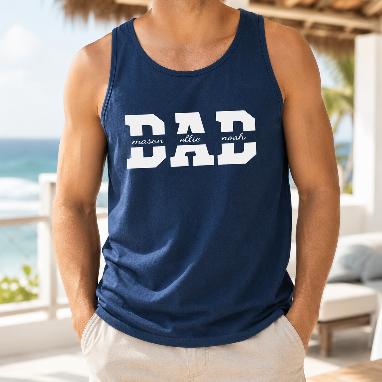 Custom Name Dad & Baby Tank Top, Personalized Dad Gifts | Gift For Dad, Grandpa TOM99