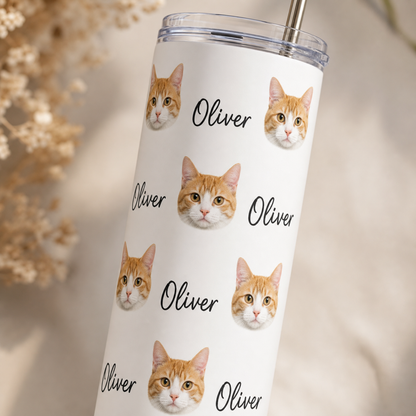 Personalized Photo Love Cat 20oz Skinny Tumbler – Custom Cat Photo Skinny Tumbler for Woman and Cat Owners TOM99