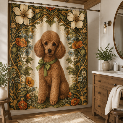 Custom Photo Floral Dog Shower Curtain | Gift For Dog Lovers