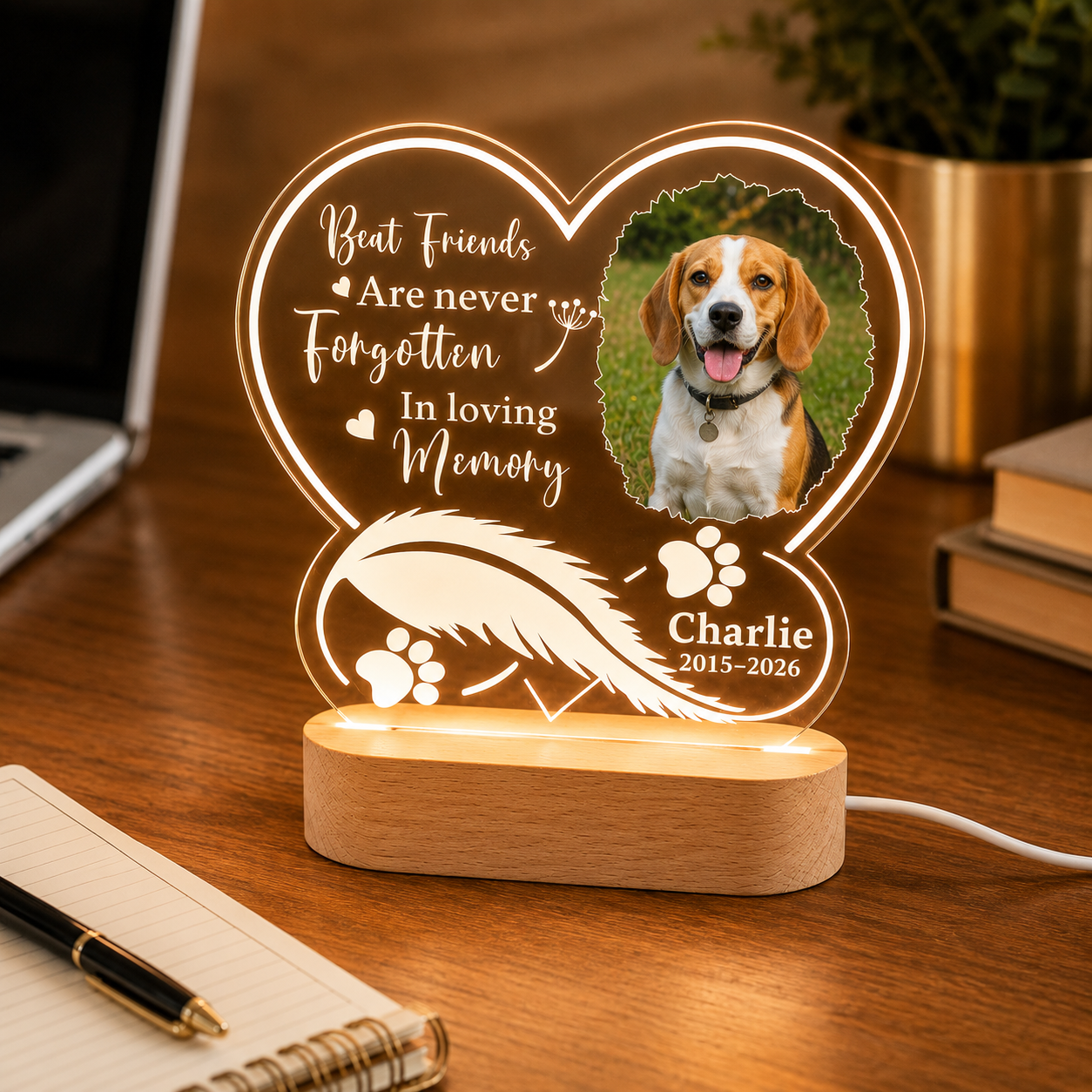 Custom Photo Dog In My Heart Memorial Wooden LED Light | Personalized Dog Photo LED Night Light | Pet Loss Sympathy Gift TOM99