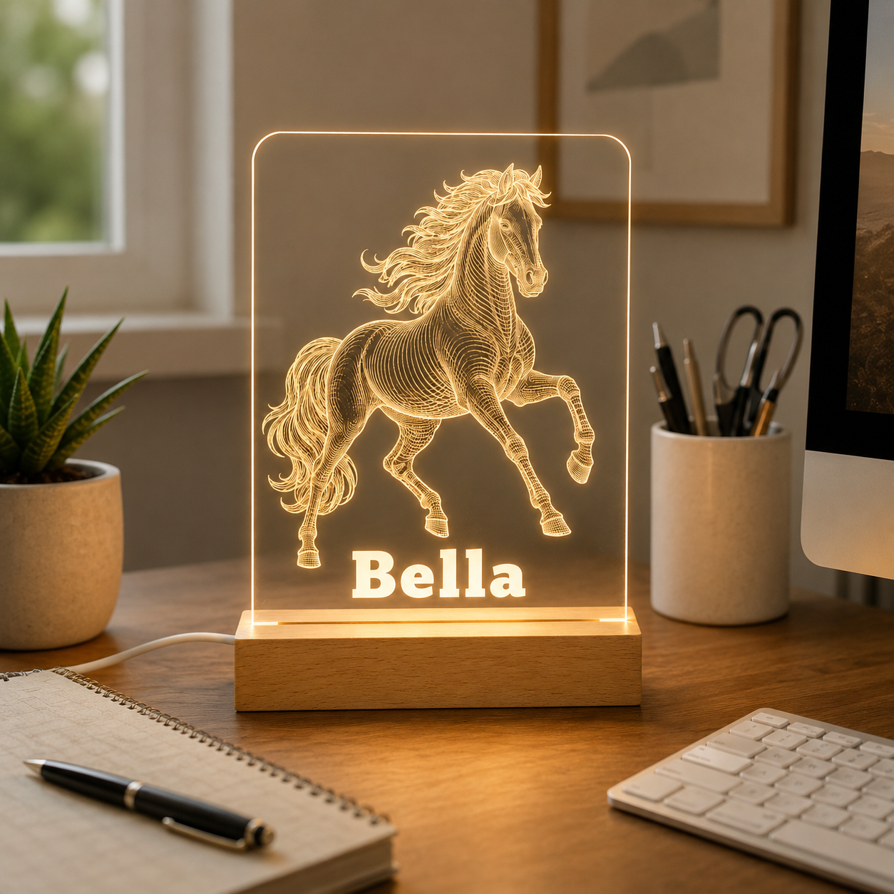 Custom Photo Horse Wooden Led Light | Personalized Horse Photo Wooden Led Light | Gift For Horse Lovers TOM99