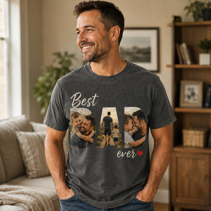 Custom Best Dad Ever Photo Wash T-Shirt, Personalized Dad Gifts | Gift For Dad TOM99