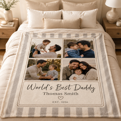 Custom Photo Best Dad Blanket, Personalized Dad Gifts | Gift For Dad TOM99