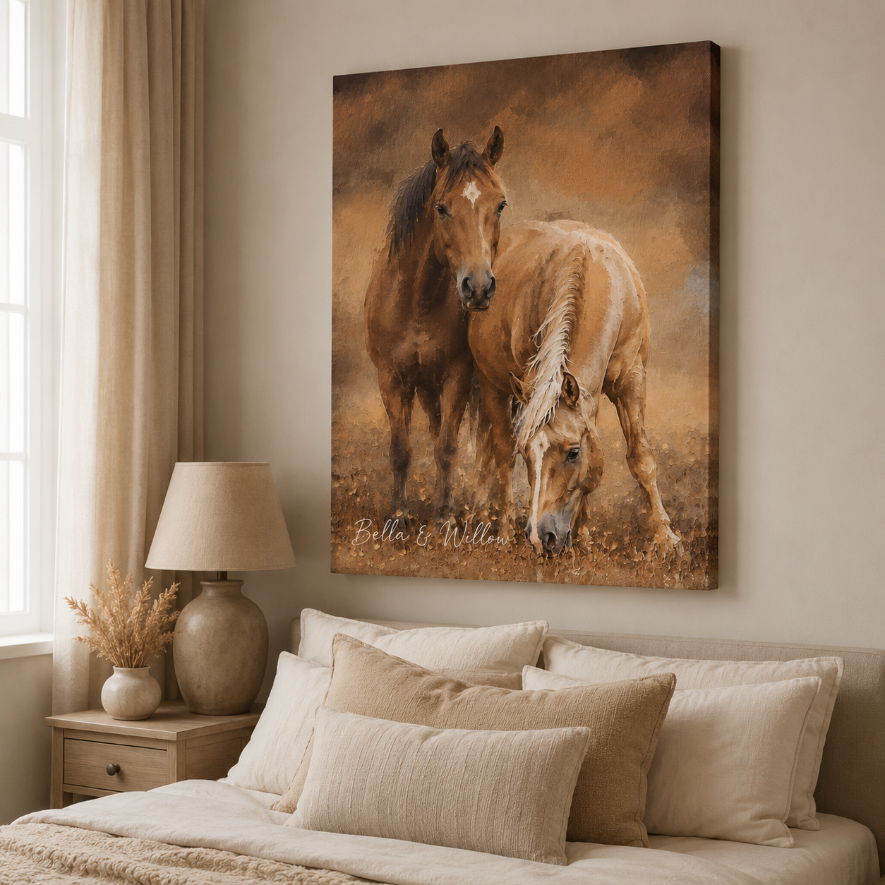 Custom Photo Two Horse Wall Art Canvas | Personalized Horse Photo Canvas | Gift For Horse Lovers TOM99