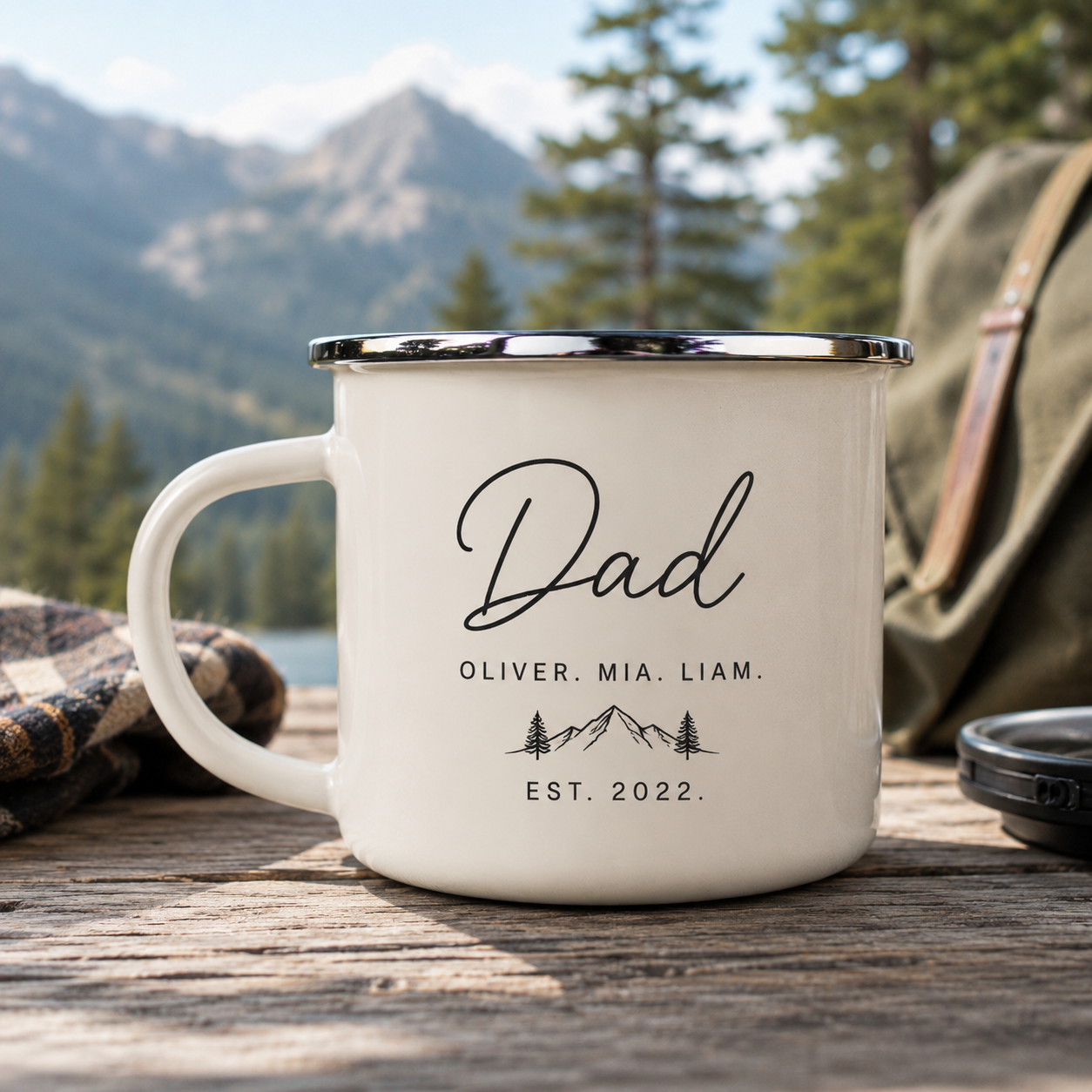 Personalized Dad Camp Mug 12oz, Custom Dad Enamel Cup, Gift For Dad TOM99