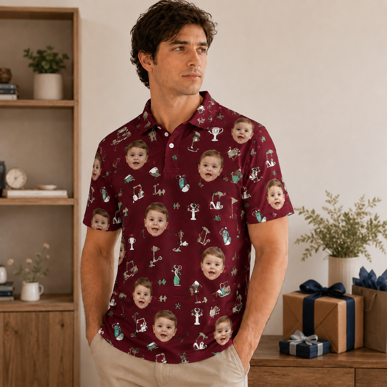 Custom Photo Dad Golf Polo Shirt, Personalized Polo Shirt For Husband Dad Grandfather