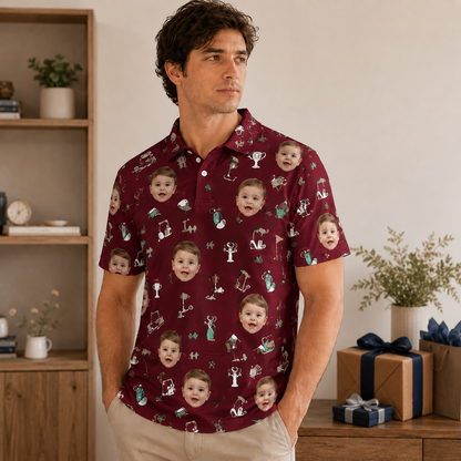 Custom Photo Dad Golf Polo Shirt, Personalized Polo Shirt For Husband Dad Grandfather