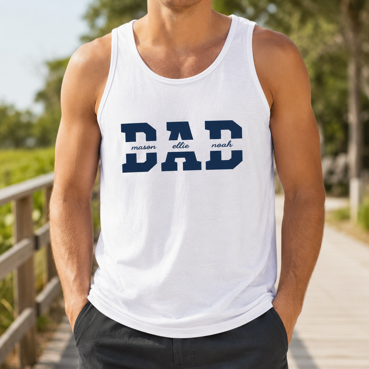 Custom Name Dad & Baby Tank Top, Personalized Dad Gifts | Gift For Dad, Grandpa TOM99