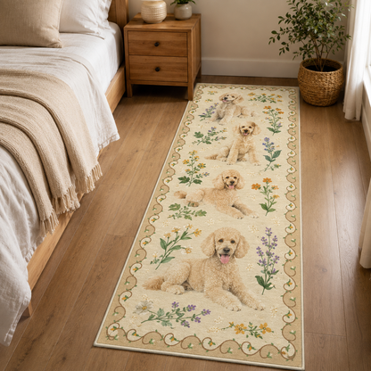 Custom Photo Dog Floral Runner Rug | Pet Hallway Runner Carpet | Gift For Dog Lovers