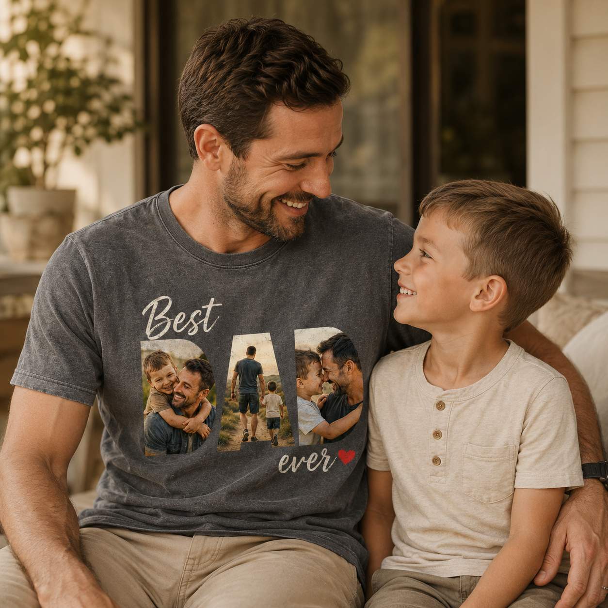 Custom Best Dad Ever Photo Wash T-Shirt, Personalized Dad Gifts | Gift For Dad TOM99