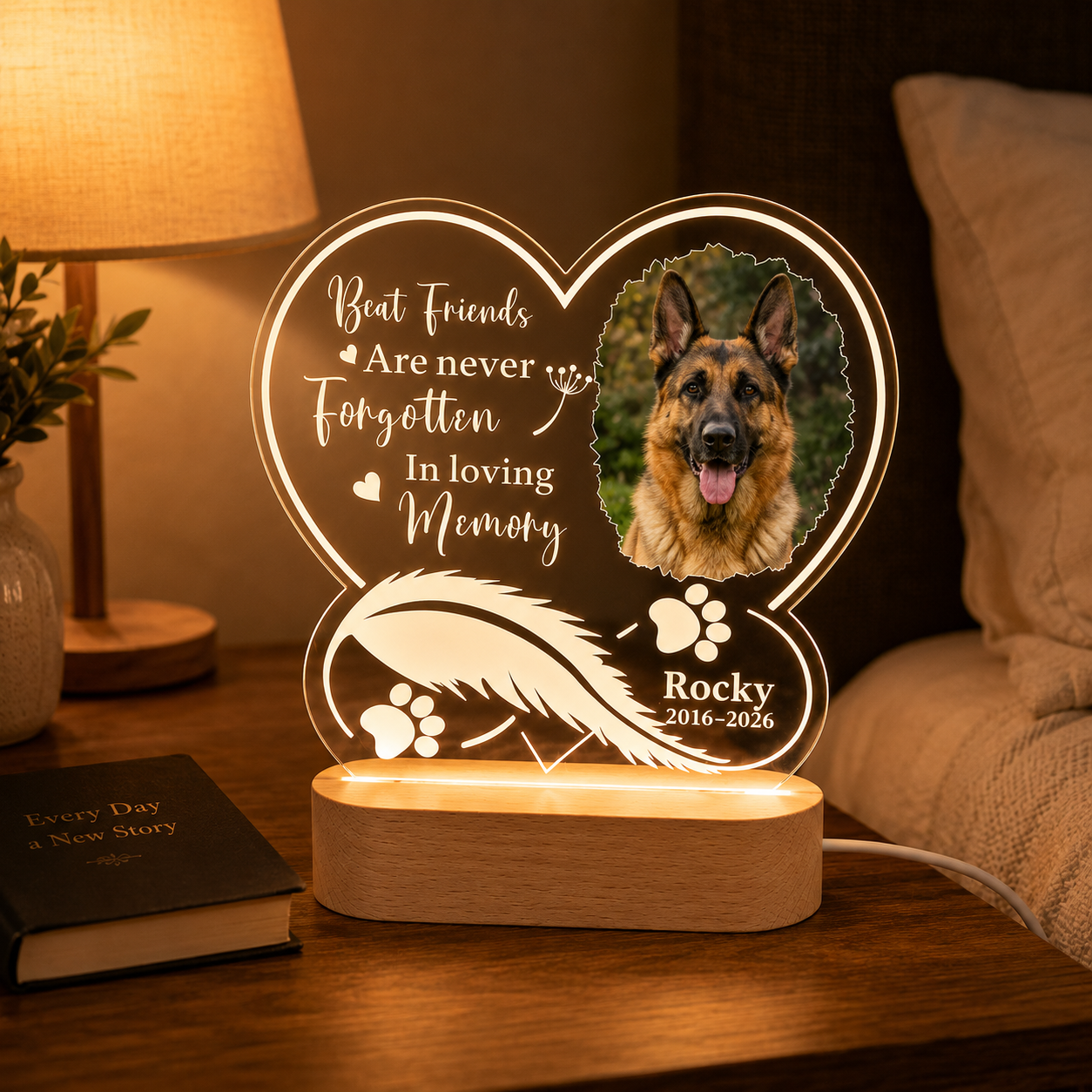 Custom Photo Dog In My Heart Memorial Wooden LED Light | Personalized Dog Photo LED Night Light | Pet Loss Sympathy Gift TOM99