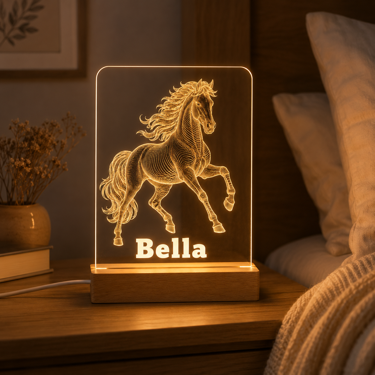 Custom Photo Horse Wooden Led Light | Personalized Horse Photo Wooden Led Light | Gift For Horse Lovers TOM99