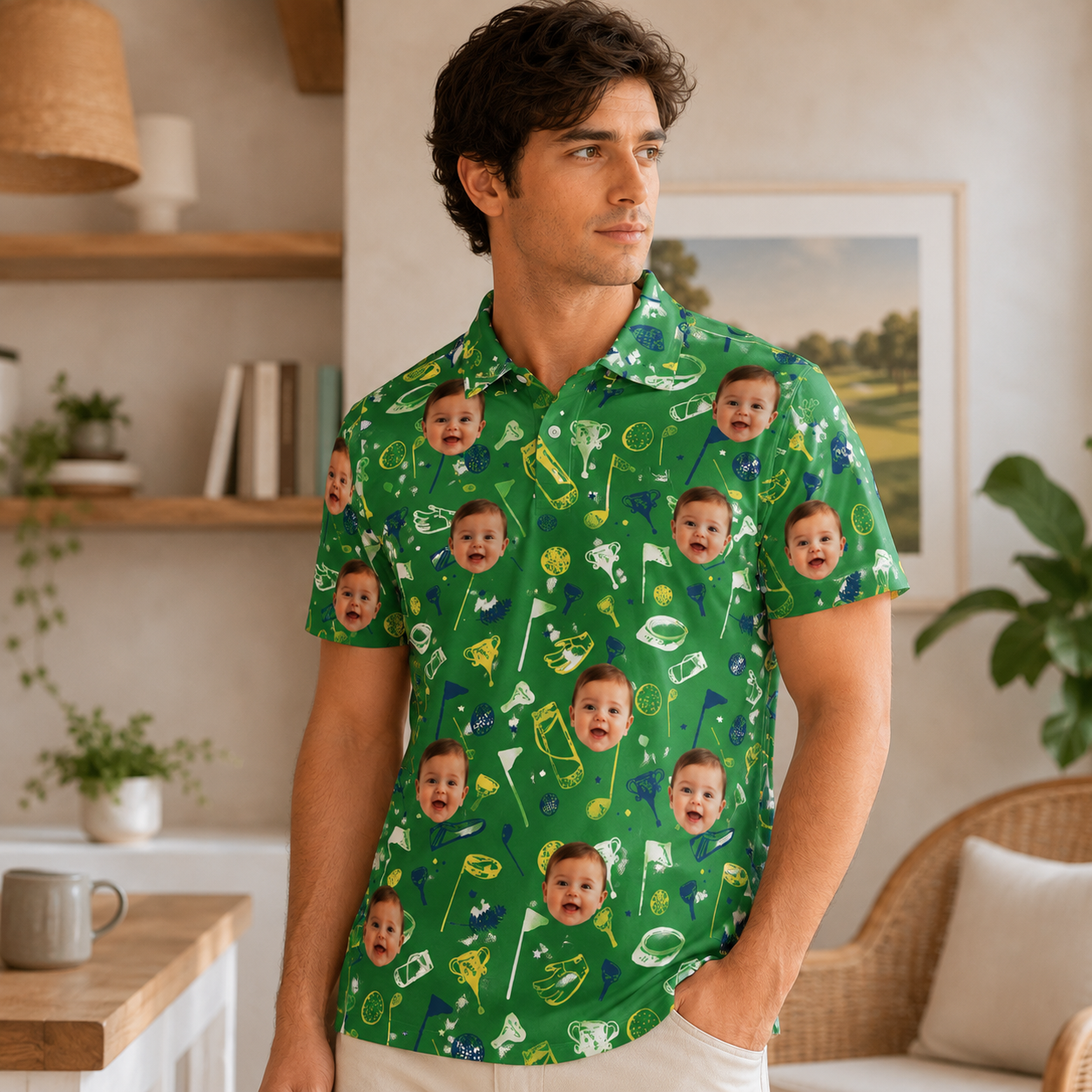 Custom Photo Dad Golf Polo Shirt, Personalized Polo Shirt For Husband Dad Grandfather