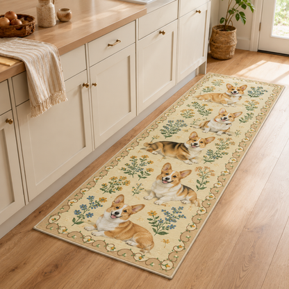 Custom Photo Dog Floral Runner Rug | Pet Hallway Runner Carpet | Gift For Dog Lovers
