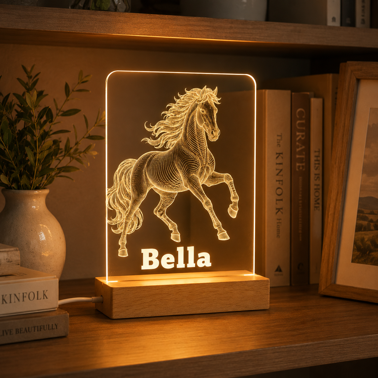 Custom Photo Horse Wooden Led Light | Personalized Horse Photo Wooden Led Light | Gift For Horse Lovers TOM99