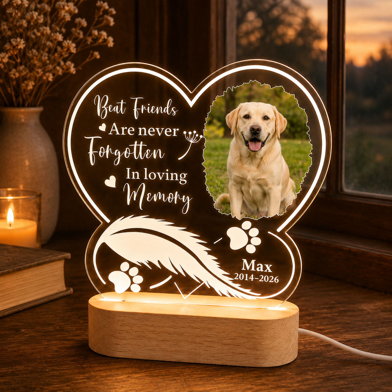 Custom Photo Dog In My Heart Memorial Wooden LED Light | Personalized Dog Photo LED Night Light | Pet Loss Sympathy Gift TOM99