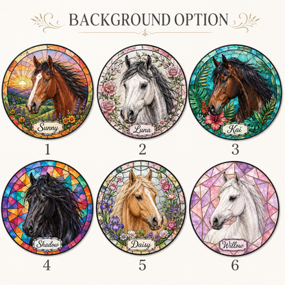Custom Photo Horse Flower Stained Glass Suncatcher – Personalized Horse Lover Gifts | Gift For Horse Lover TOM99