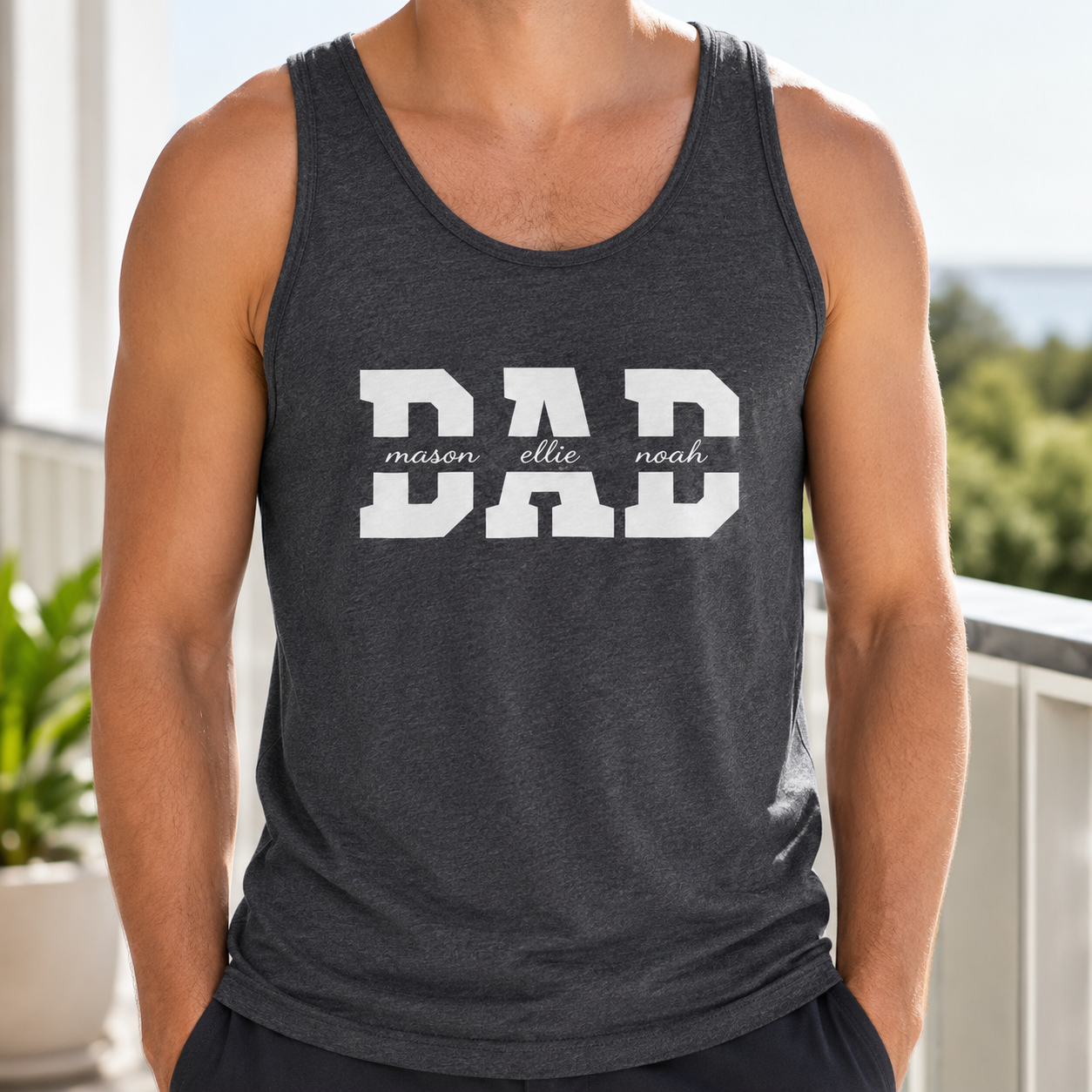 Custom Name Dad & Baby Tank Top, Personalized Dad Gifts | Gift For Dad, Grandpa TOM99