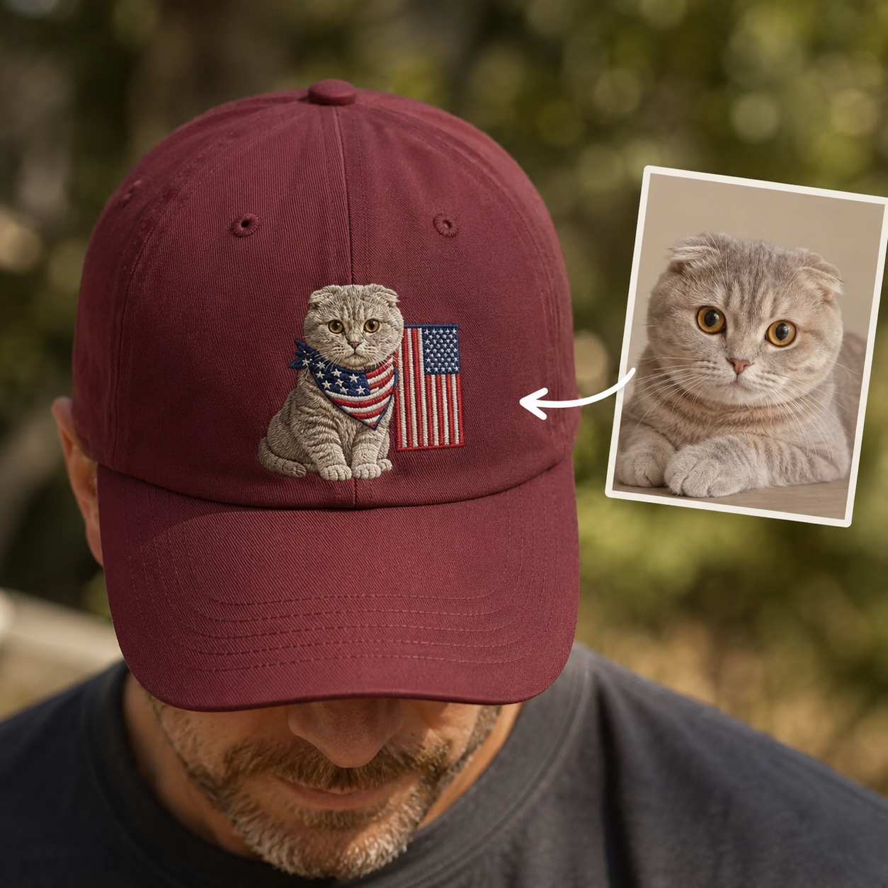 Custom Photo Cat Embroidered Hat, Custom Pet Photo Embroidered Cap, Gift For Cat Lovers Pa99