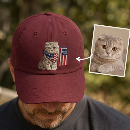 Custom Photo Cat Embroidered Hat, Custom Pet Photo Embroidered Cap, Gift For Cat Lovers Pa99