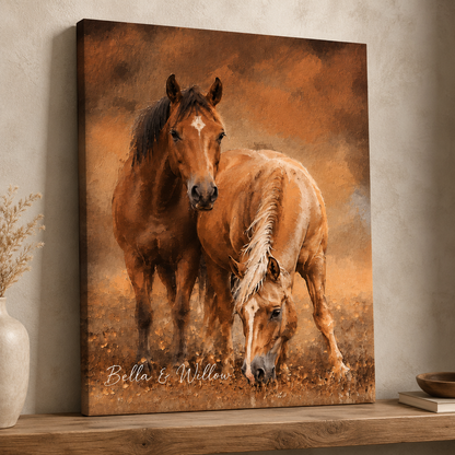 Custom Photo Two Horse Wall Art Canvas | Personalized Horse Photo Canvas | Gift For Horse Lovers TOM99