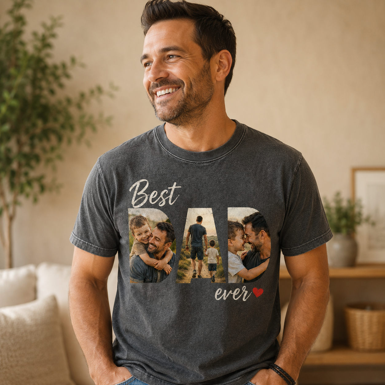 Custom Best Dad Ever Photo Wash T-Shirt, Personalized Dad Gifts | Gift For Dad TOM99