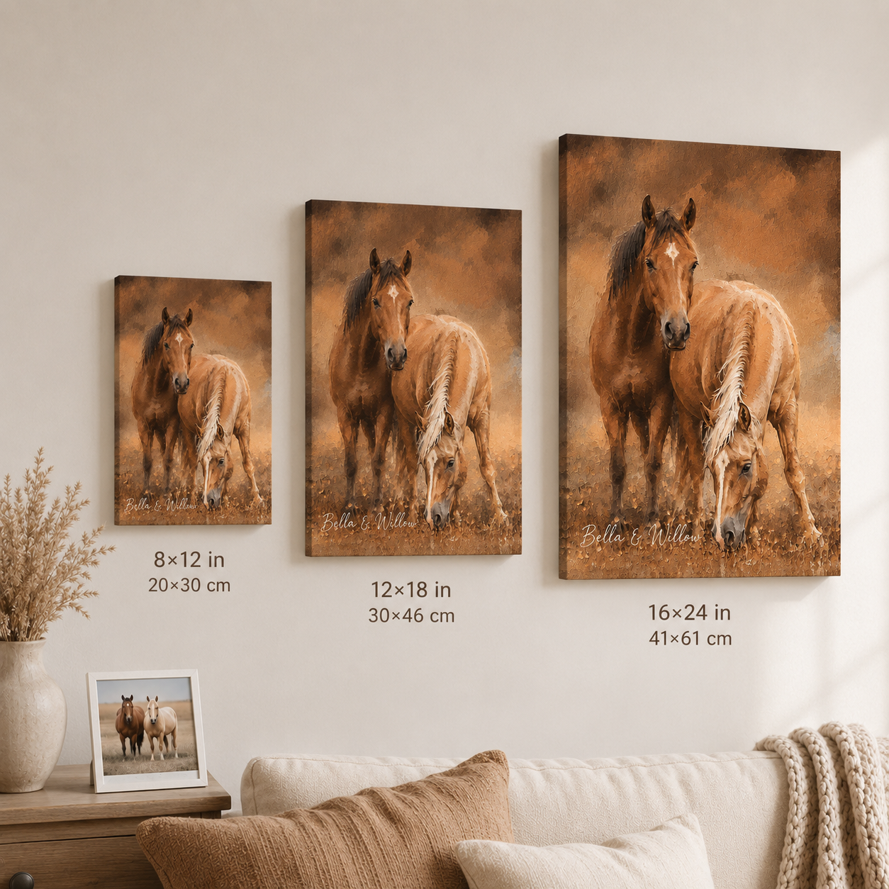 Custom Photo Two Horse Wall Art Canvas | Personalized Horse Photo Canvas | Gift For Horse Lovers TOM99