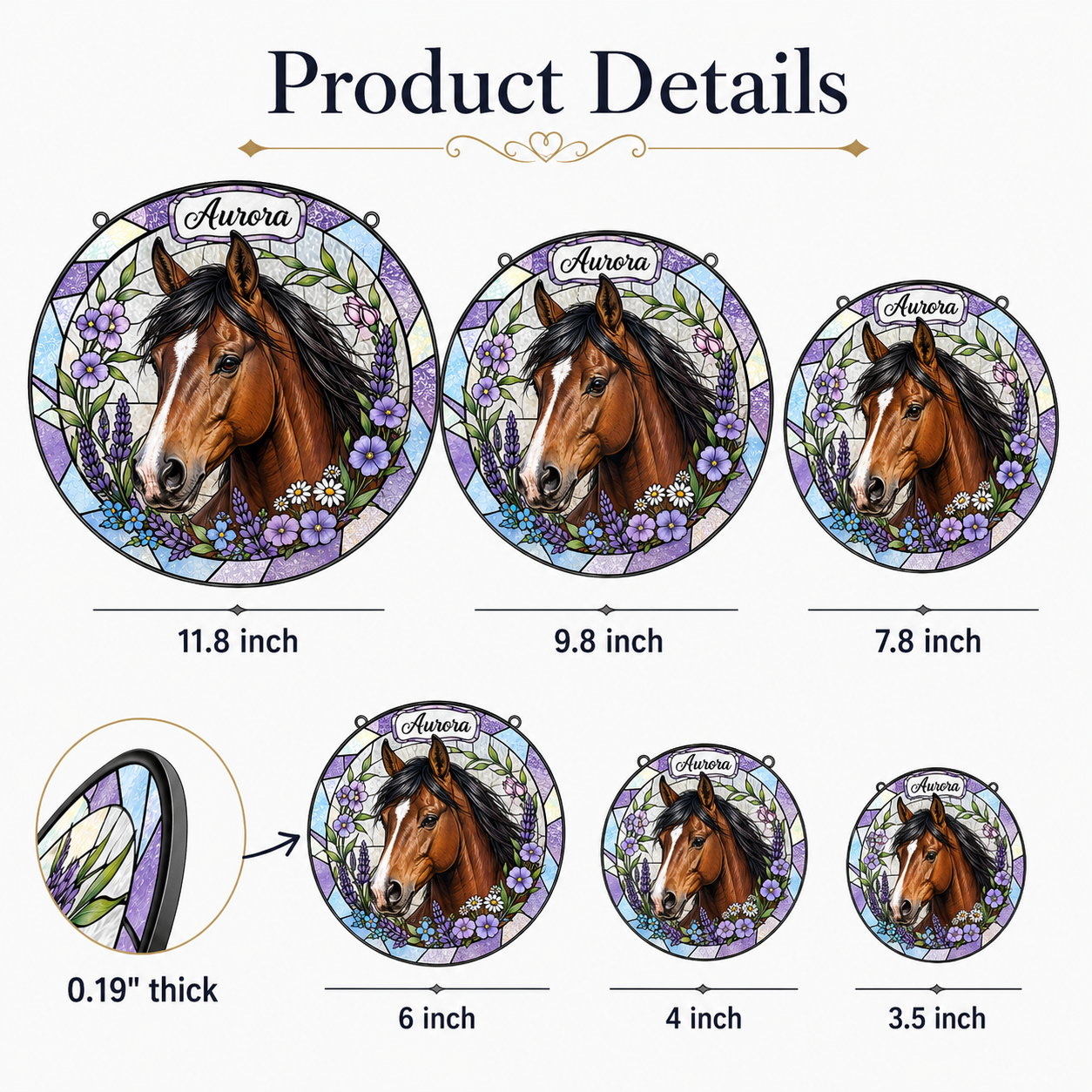 Custom Photo Horse Flower Stained Glass Suncatcher – Personalized Horse Lover Gifts | Gift For Horse Lover TOM99