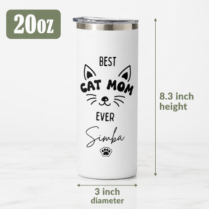 Personalized Best Cat Mom 20oz Skinny Tumbler – Custom Cat Photo Skinny Tumbler For Woman and Cat Owners TOM99