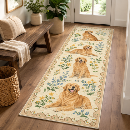 Custom Photo Dog Floral Runner Rug | Pet Hallway Runner Carpet | Gift For Dog Lovers