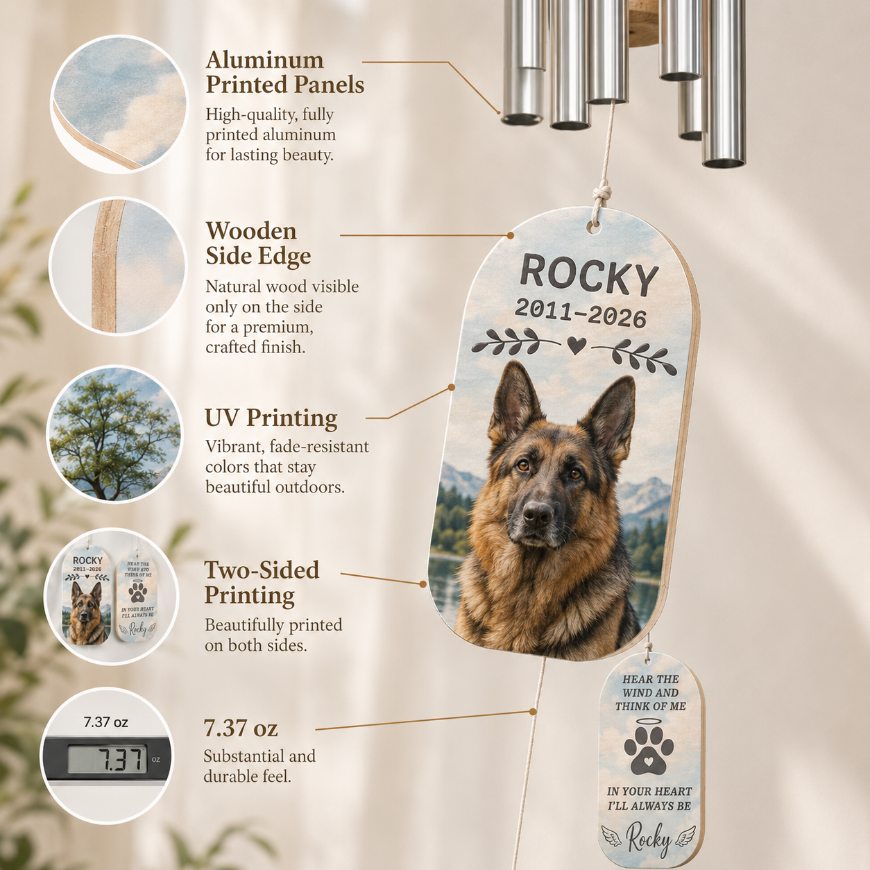 Custom Photo Dog Memory Hear The Wind Chime | Personalized Dog Lovers Gifts | Gift For Dog Lovers TOM99