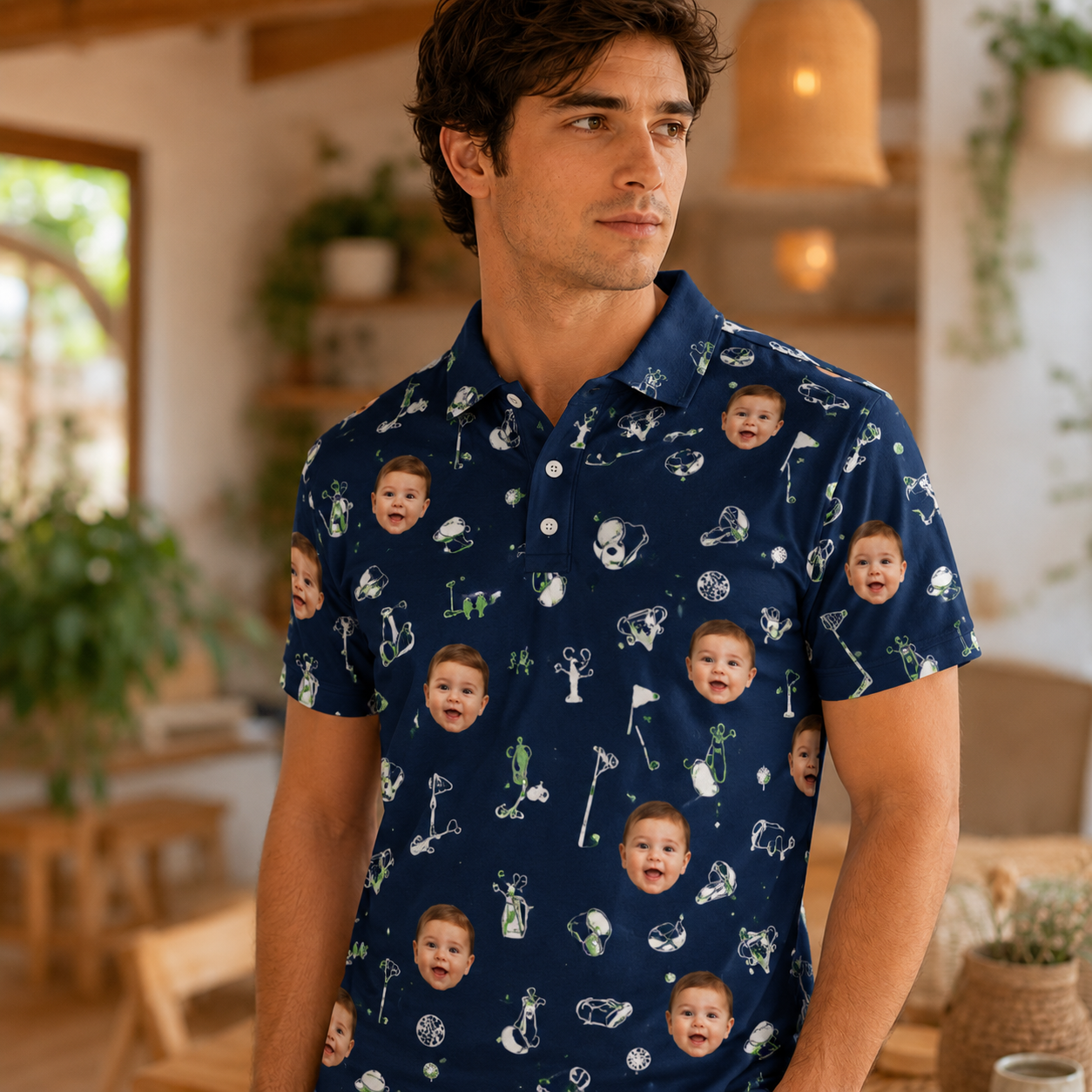 Custom Photo Dad Golf Polo Shirt, Personalized Polo Shirt For Husband Dad Grandfather