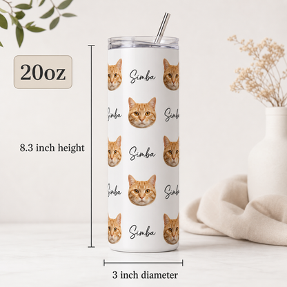 Personalized Photo Love Cat 20oz Skinny Tumbler – Custom Cat Photo Skinny Tumbler for Woman and Cat Owners TOM99
