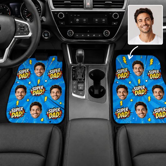 Personalized Super Dad Flannel Car Floor Mats, Custom Dad Floor Mats, Gift For Dad TOM99