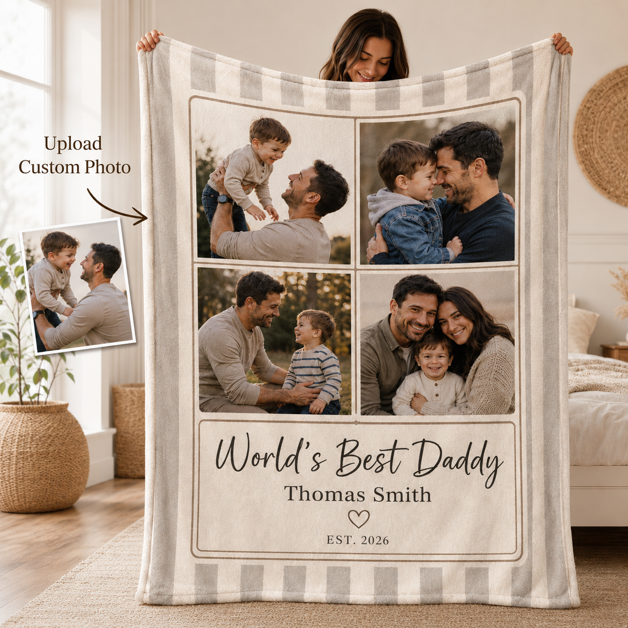 Custom Photo Best Dad Blanket, Personalized Dad Gifts | Gift For Dad TOM99
