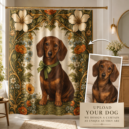 Custom Photo Floral Dog Shower Curtain | Gift For Dog Lovers