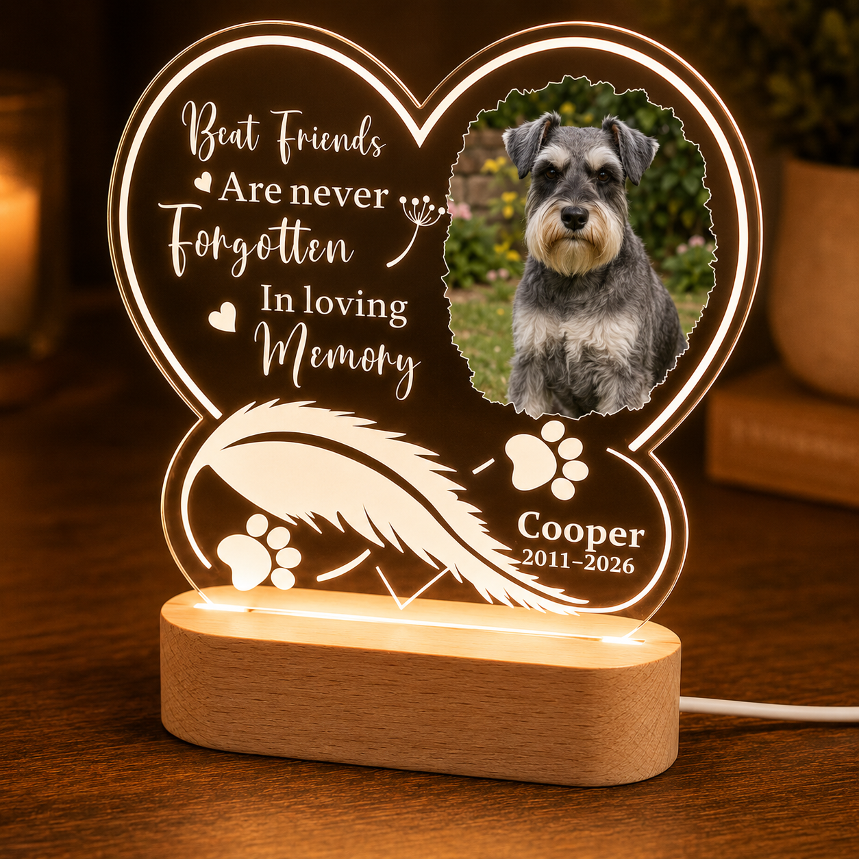 Custom Photo Dog In My Heart Memorial Wooden LED Light | Personalized Dog Photo LED Night Light | Pet Loss Sympathy Gift TOM99