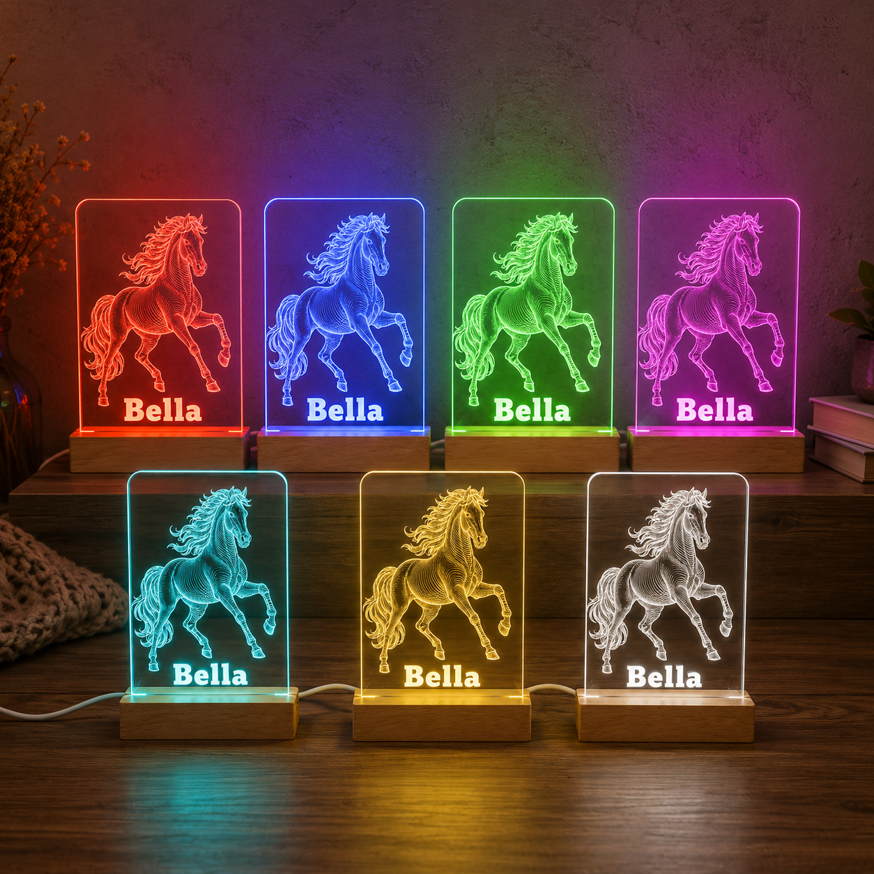 Custom Photo Horse Wooden Led Light | Personalized Horse Photo Wooden Led Light | Gift For Horse Lovers TOM99